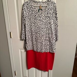 NYC Red Skirt with Black and White Polka Dot Top